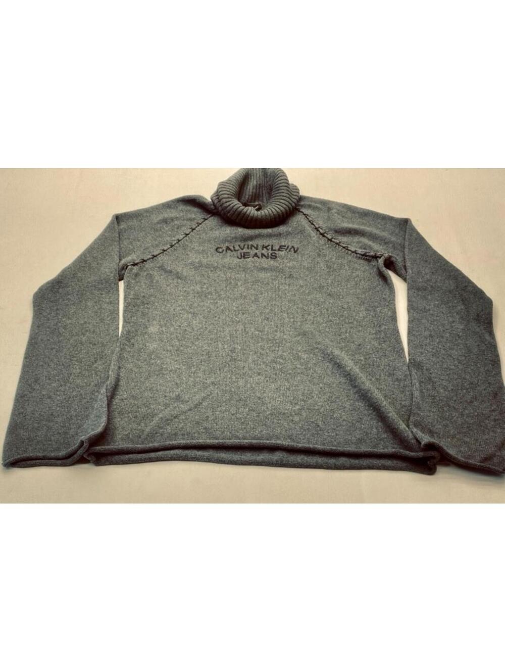Calvin Klein Jeans Gray Cotton Turtleneck Sweater Men's Size XL Embroidered 9912